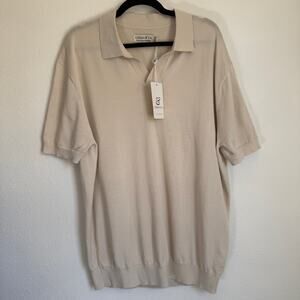 NWT Collars & Co Sz 3XL Premium Cotton Silk Knit Polo Shirt Cream Short Sleeves